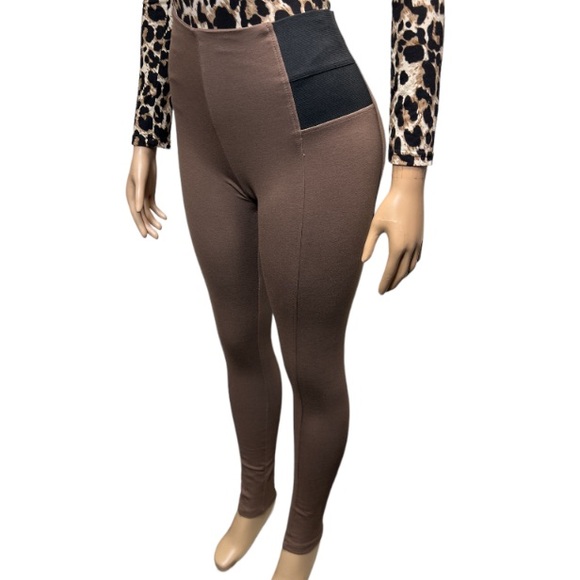 Nina Rossi Casual Ponte Leggings Pants, High Waist Brown Black size S NWOT - Picture 10 of 14